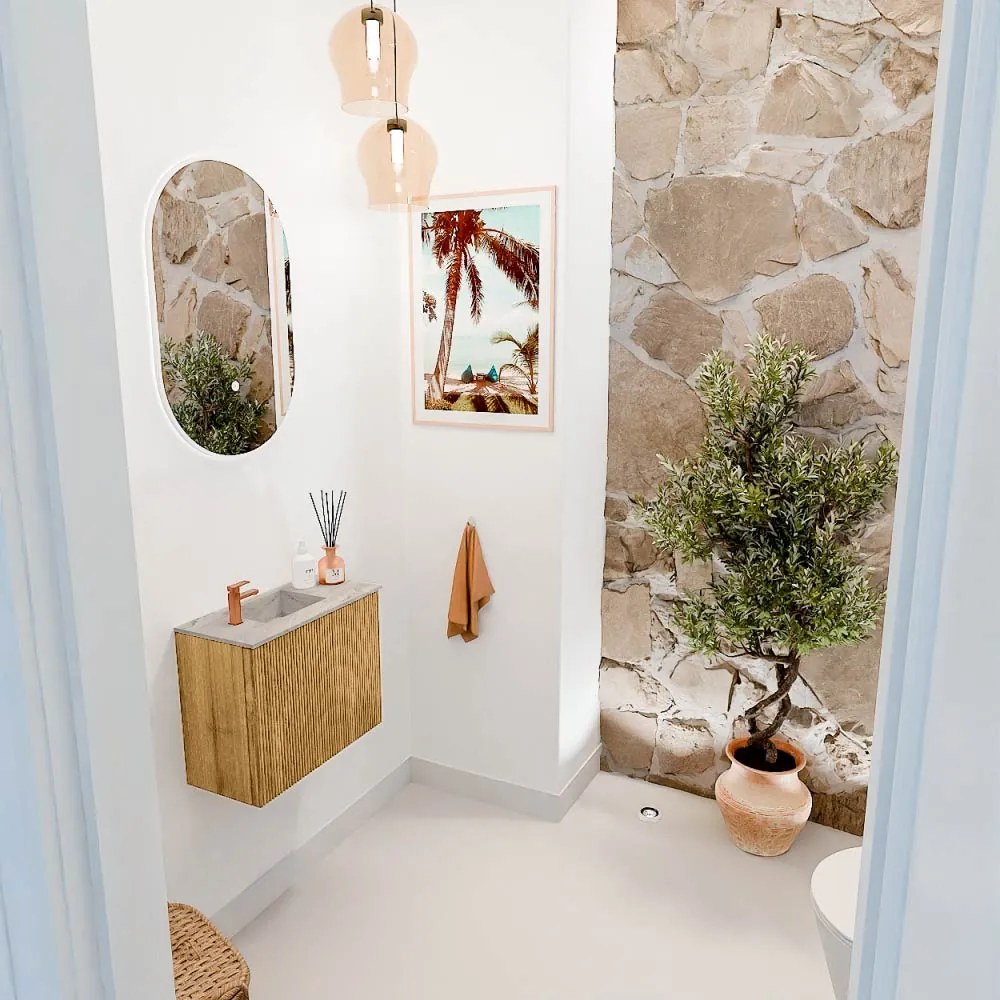 Mondiaz Joya DLux 50cm toiletmeubel oak met wastafel faye links 1 kraangat glace