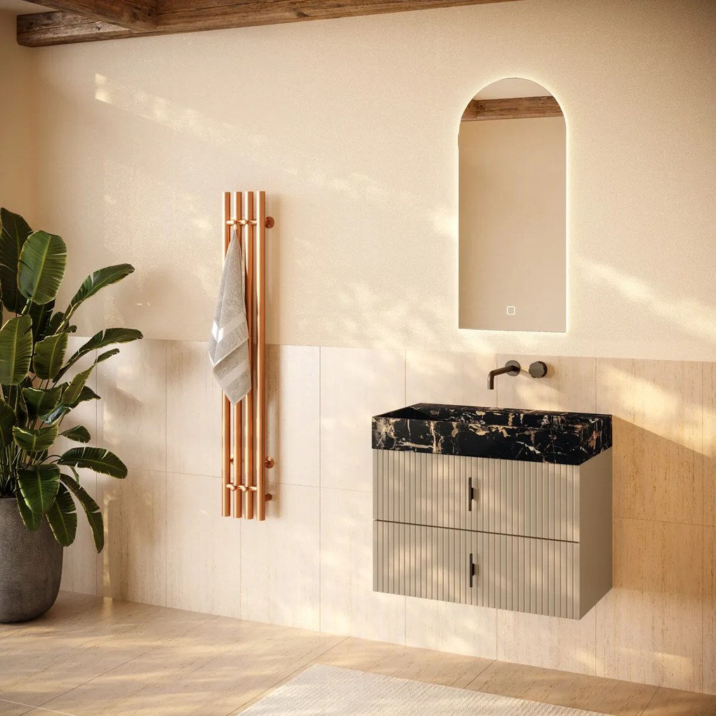 Muebles Murcia badmeubel ribbelfront 80cm macchiato met Portoro Gold wastafel zonder kraangat