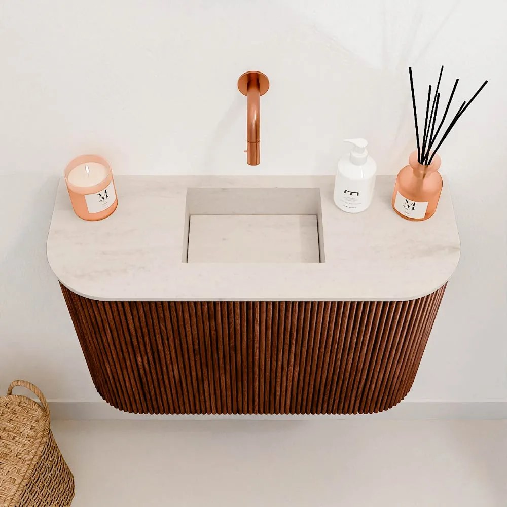 Mondiaz Joya DLux 65cm toiletmeubel ronding links/rechts ruby met wastafel faye midden zonder kraangat meli