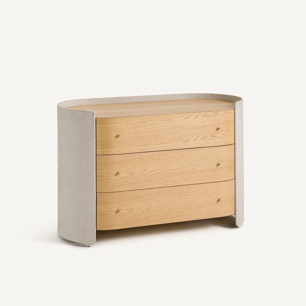Ladekast met 3 lades, eikenfineer en stof, Firmo