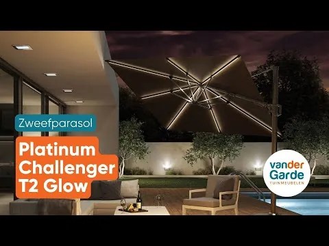 Platinum Challenger Zweefparasol T2 Premium Glow 3x3 m. - Faded Black met voet en hoes