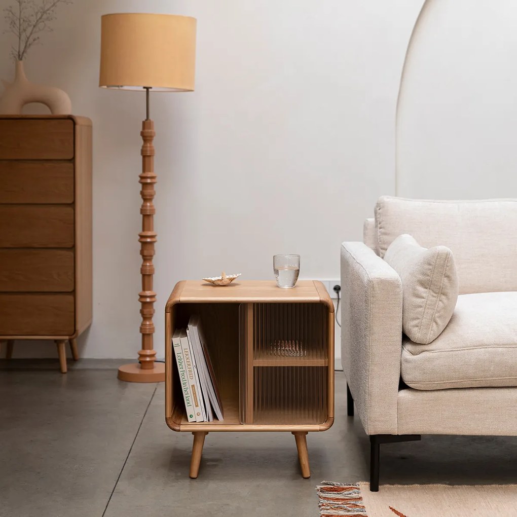 Zuiver Rise Natural Design Nachkastje Gebogen Eiken - 50x40x55cm.