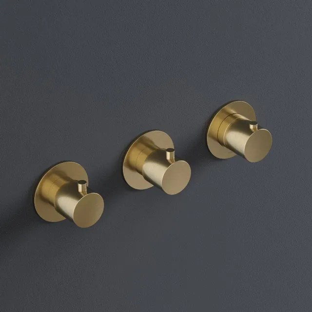 Hotbath Cobber afbouwdeel inbouw douche thermostaat met 2 stopkranen horizontale plaatsing geborsteld messing (goud) CB7067EXTBB
