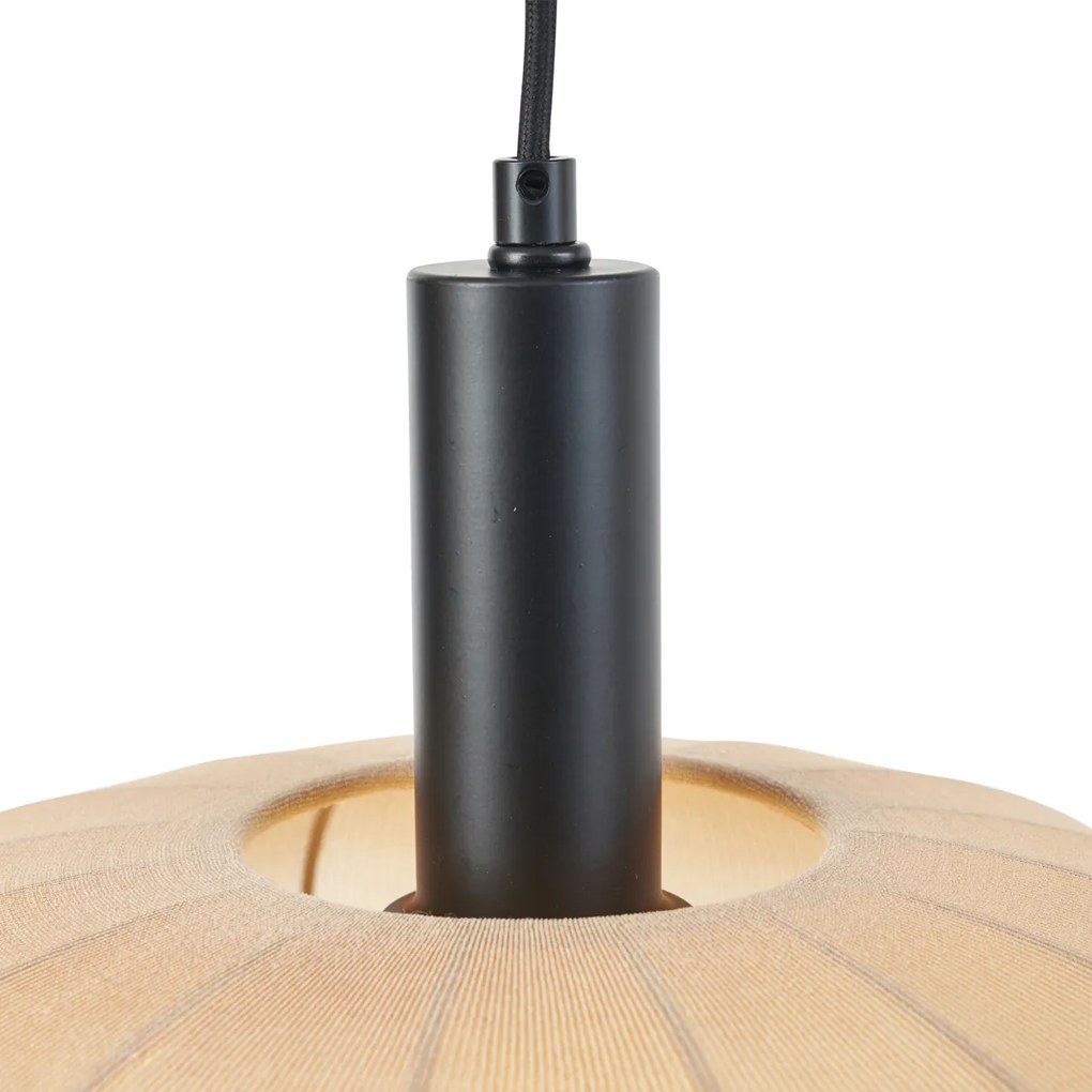 Eettafel / Eetkamer Japandi hanglamp zwart met bruine stoffen kap 2-lichts - BidaJapandi E27 Scandinavisch rond Binnenverlichting Lamp