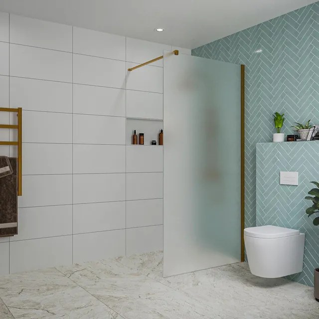 Fortifura Galeria inloopdouche - 100x200cm - mat glas - wandarm - Geborsteld koper PVD (Koper) SW797927/SW876702