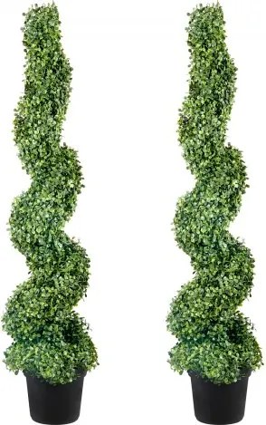 VEVOR 2 stuks kunstmatige buxus torenvormige spiraalvormige kunstplant, 122 cm hoog, decoratieve plant, groene kunststof plant van PE, ijzeren topiaryplanten inclusief 10 stuks vervangende bladeren