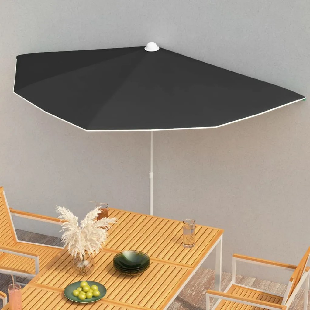 vidaXL Parasol half met paal 180x90 cm zwart