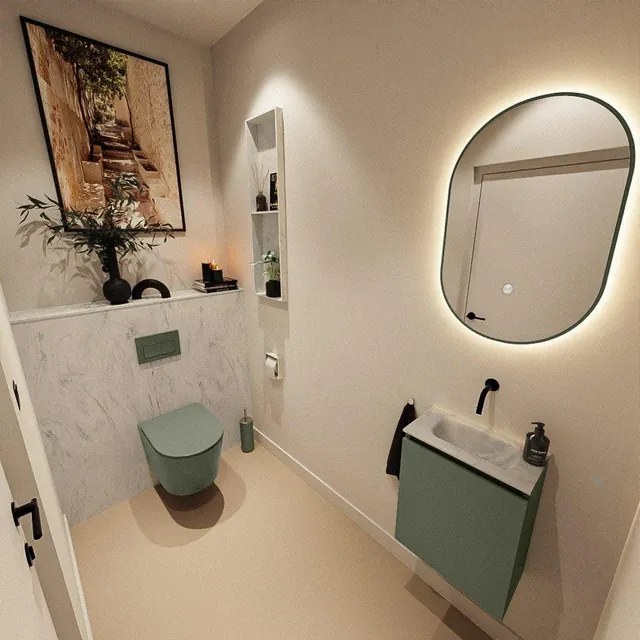 MONDIAZ TURE-DLUX 40cm toiletmeubel Army. EDEN wastafel Opalo positie midden. Zonder kraangat. TUREDX40ARMM0OPA