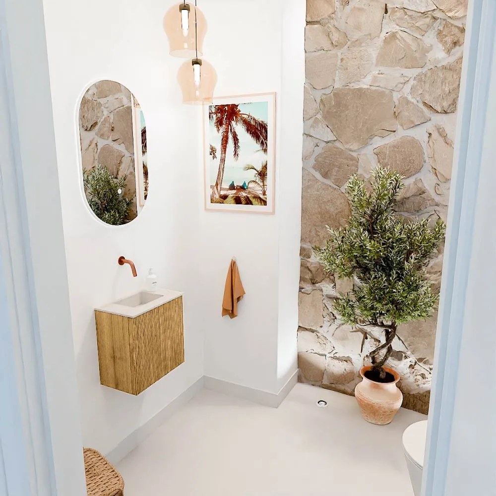 Mondiaz Joya DLux 40cm toiletmeubel oak met wastafel faye midden zonder kraangat meli