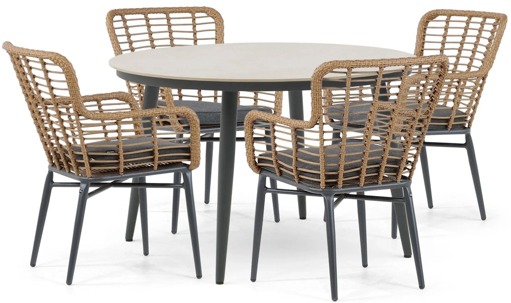 Tuinset 4 personen 120 cm Aluminium/wicker Taupe Lifestyle Garden Furniture Toledo/Vienna