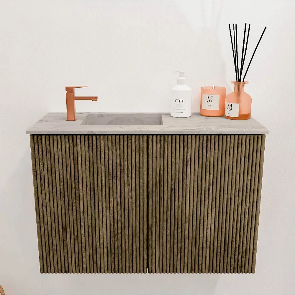 Mondiaz Joya DLux 60cm toiletmeubel dusk met wastafel faye links 1 kraangat glace