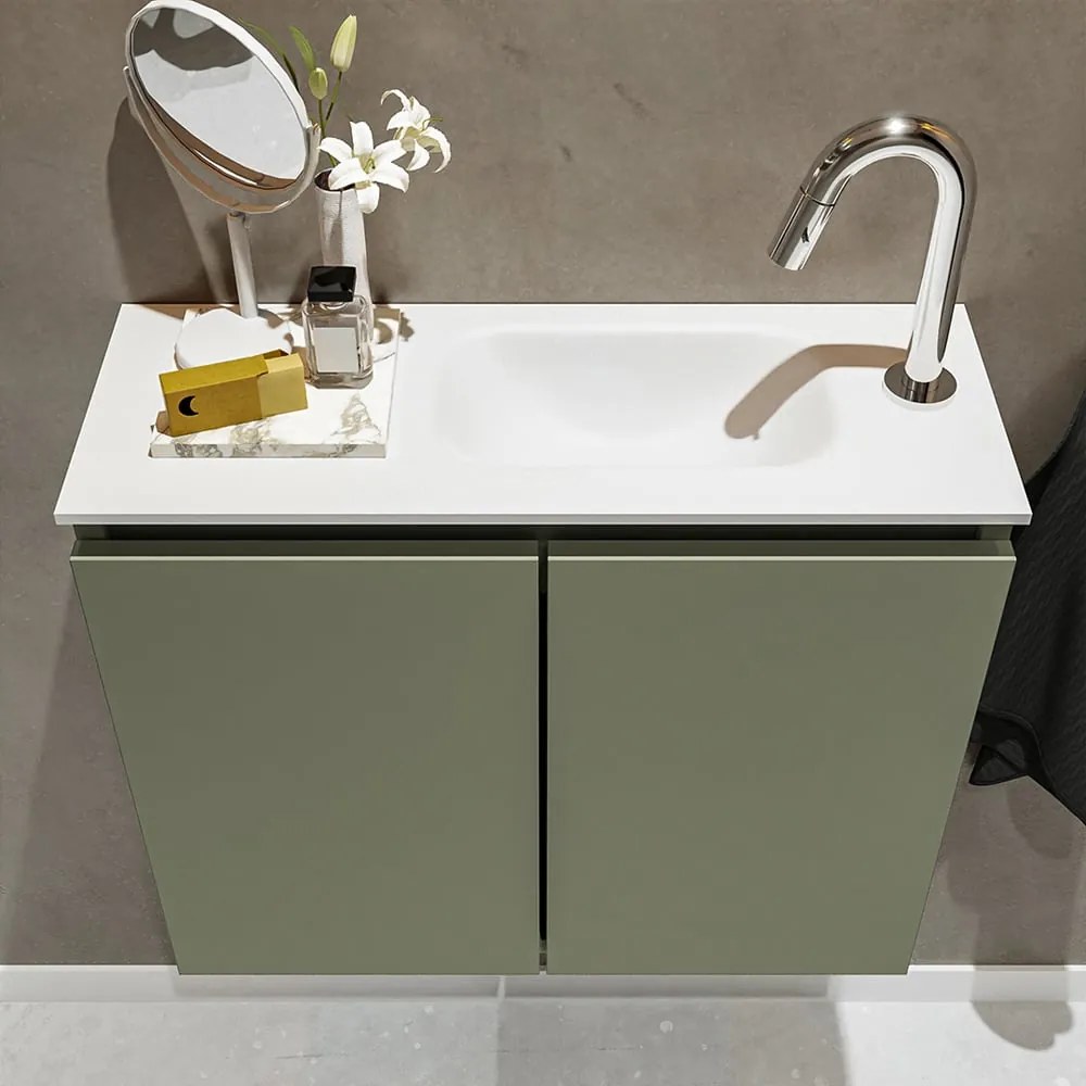 Mondiaz Ture 60cm toiletmeubel army met wastafel talc rechts 1 kraangat