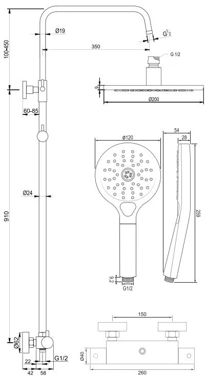 Brauer Chrome Edition opbouw regendoucheset met 3 standen handdouche en hoofddouche 20cm chroom