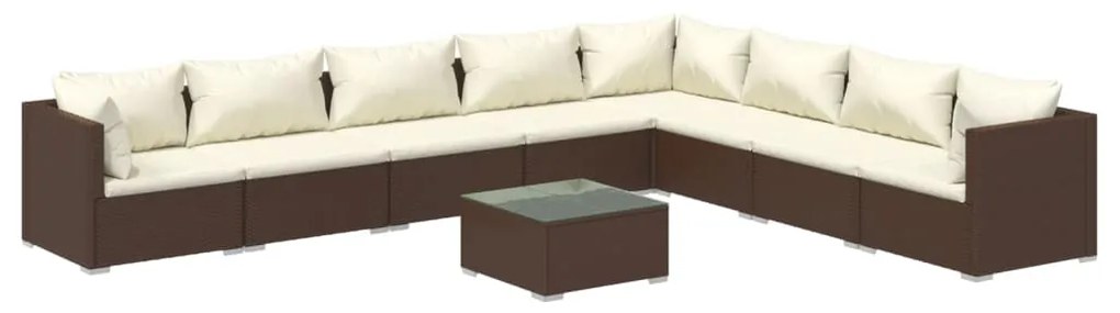 vidaXL 9-delige Loungeset met kussens poly rattan bruin