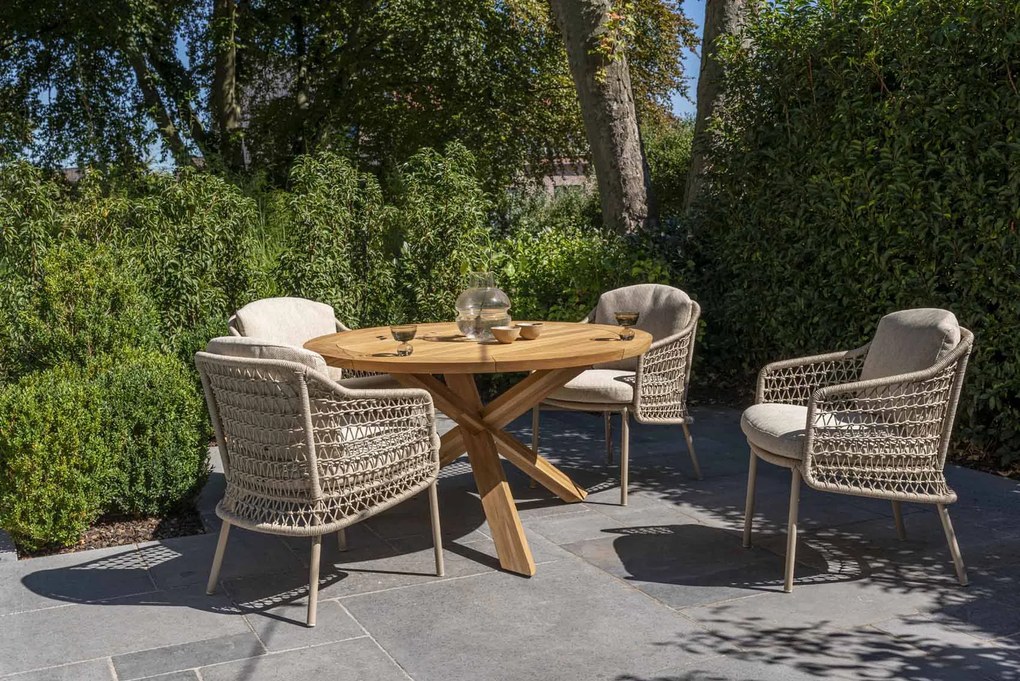 4 Seasons Outdoor Puccini dining set met Prado tafel Ø 130 cm      beige weerbestendig