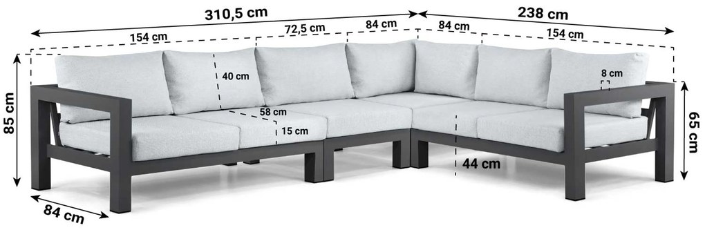 Hoek loungeset 6 personen Aluminium Grijs Lifestyle Garden Furniture Luca