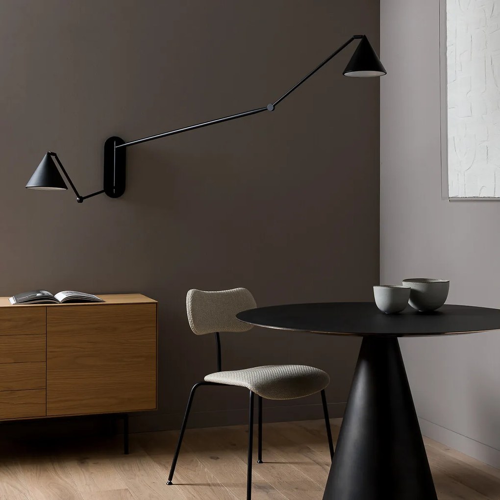 Scharnierende wandlamp met dubbele arm XL, Moke