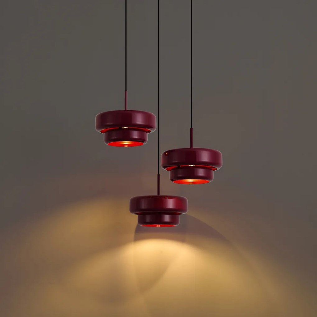 Retro hanglamp plum met metalen kap 3-lichts - Ophelia