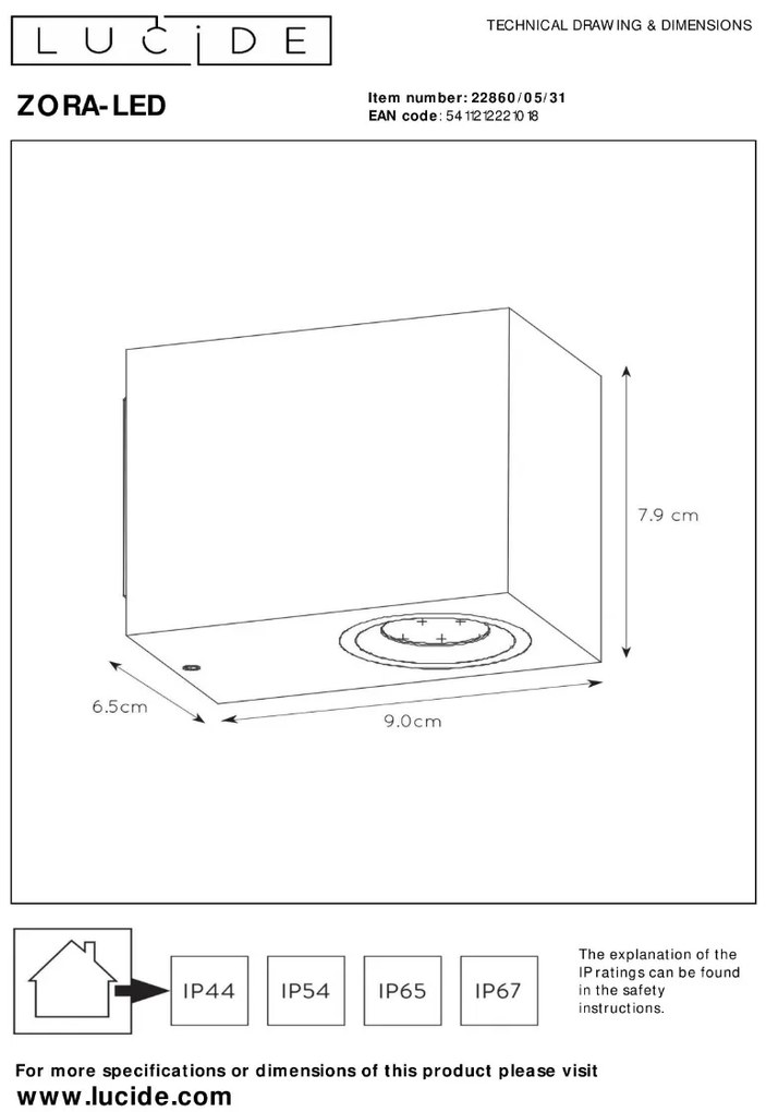 Lucide Zora-LED wandspot 5W 10x8cm wit