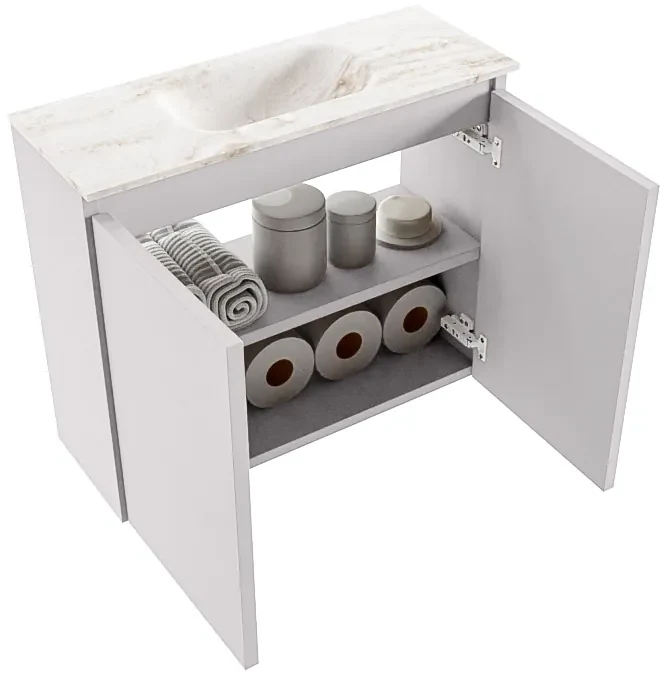 Mondiaz Ture DLux toiletmeubel 60cm cale met wastafel frappe midden zonder kraangat