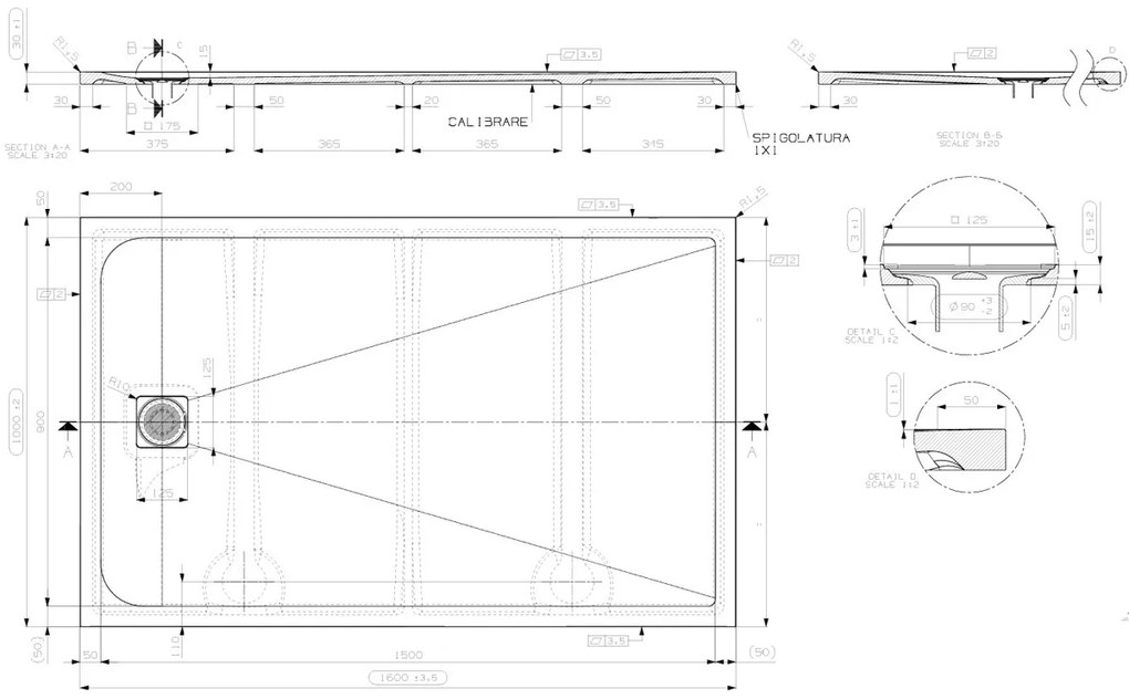 Saniclear Lino douchebak 160x100cm met stone finish zwart