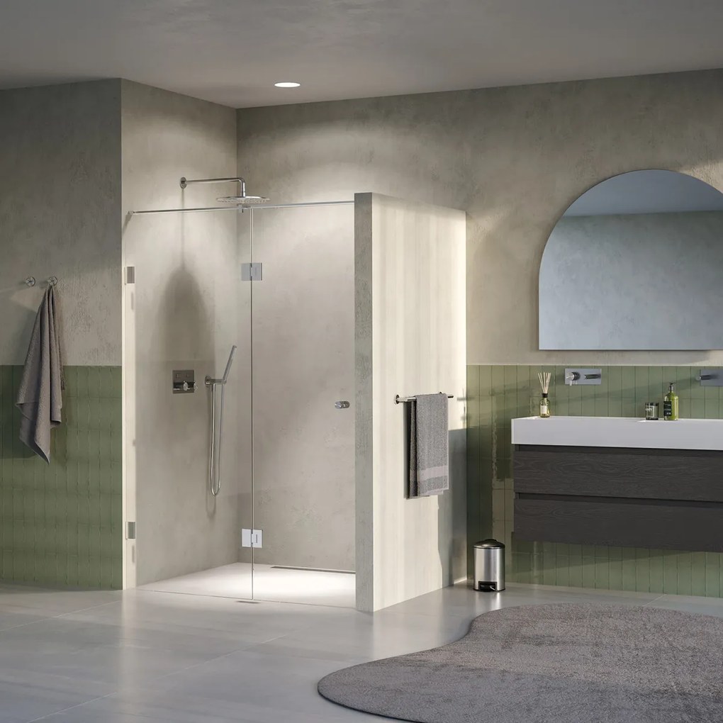 Brauer Void Carving profielloze nisdeur 140cm met draaideur 70cm aan glas RVS geborsteld PVD