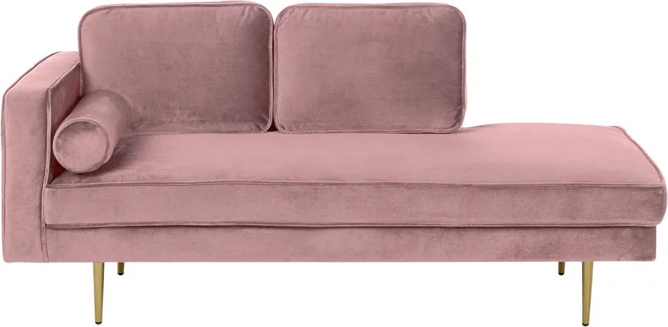 Chaise longue fluweel roze linkszijdig MIRAMAS