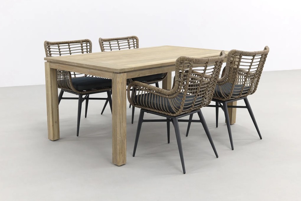 Jasmine Naturel/Rome 4-persoons dining tuinset 170x100 cm. - Grey teak