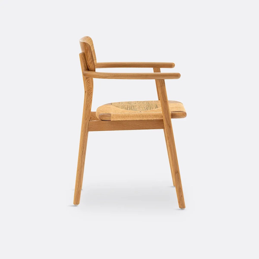Tafelfauteuil in massief eik en vlechtwerk, Pipo