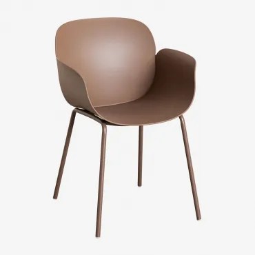 Set Van 4 Tuinstoelen Met Armleuningen Van Polypropyleen En Staal Lynette Bruin – Karamel - Sklum