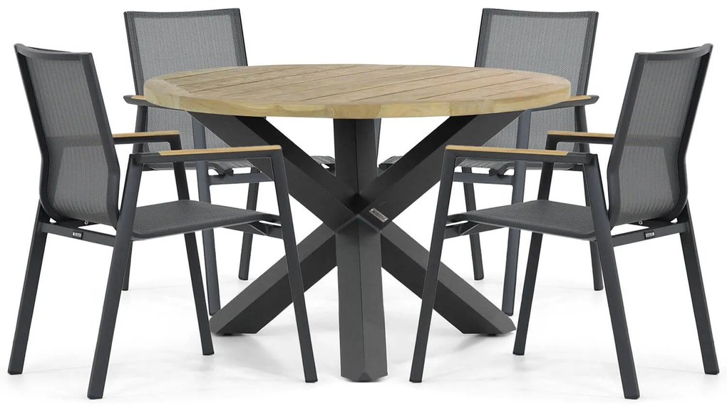 Tuinset Ronde Tuintafel 4 personen 120 cm Aluminium/textileen Grijs  Lifestyle Garden Furniture Fiora/Rockville