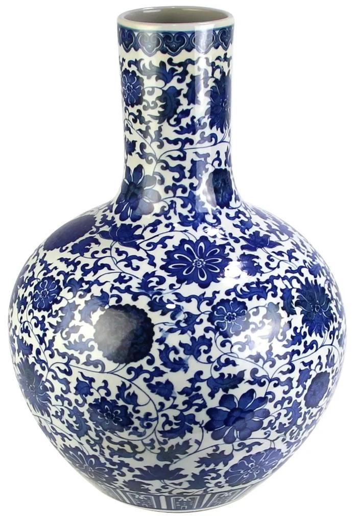Fine Asianliving Chinese Vaas Porselein Lotus Handgeschilderd Blauw-Wit D32xH46cm
