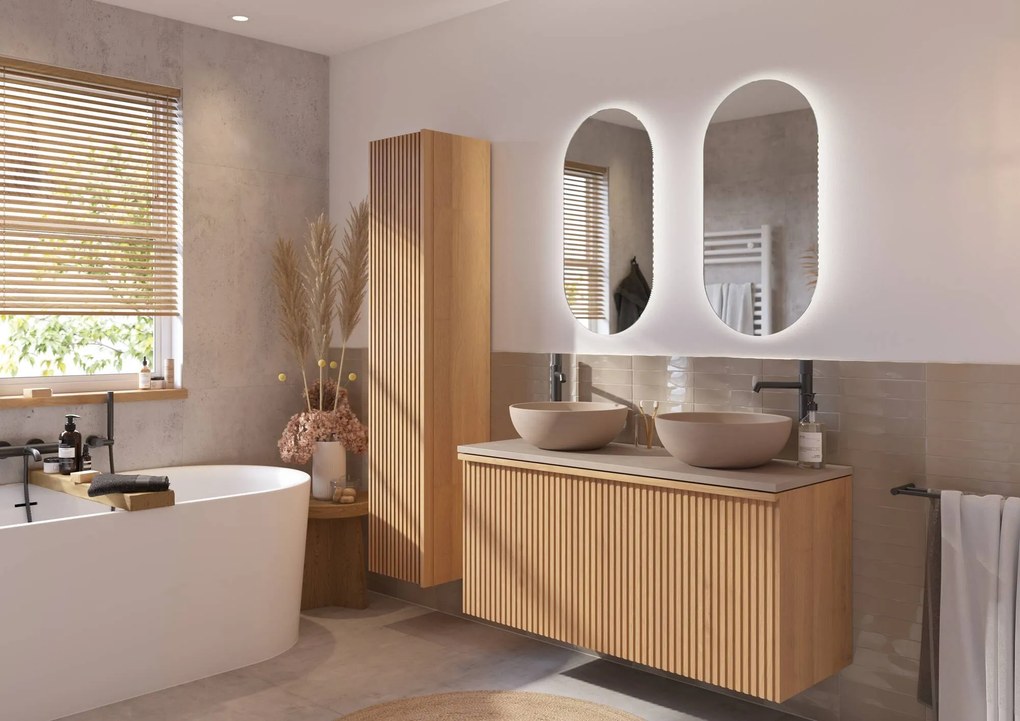 Ben Linea badmeubel incl. beige betonnen waskommen 120x45x71cm eiken naturel
