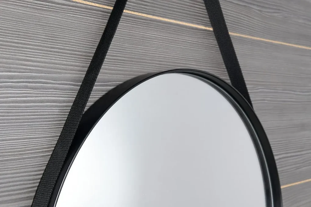 Sapho Orbiter ronde spiegel met riem mat zwart 60cm