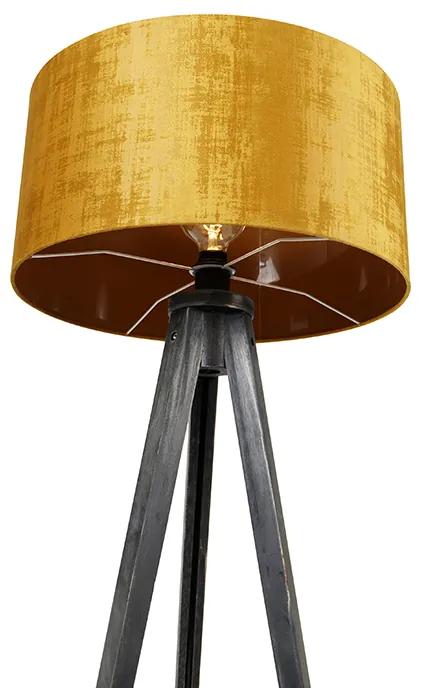 Vloerlamp tripod zwart met kap goud 50 cm - Tripod Classic Modern E27 rond Binnenverlichting Lamp