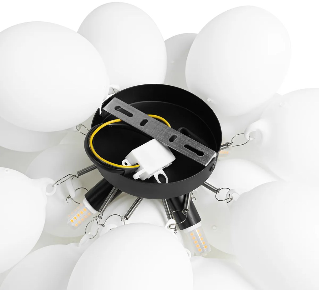 Art deco plafondlamp zwart met opaal glas 4-lichts - Uvas