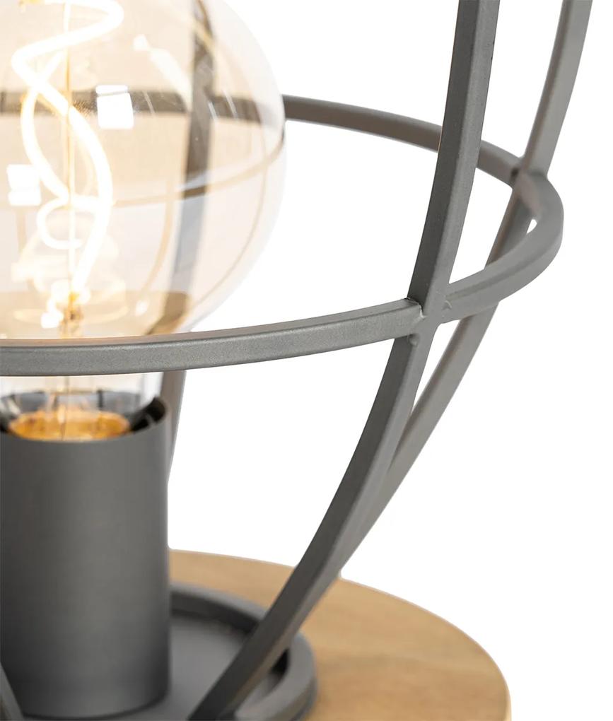 Industriële tafellamp antraciet met hout rond - Arthur Industriele / Industrie / Industrial E27 Binnenverlichting Lamp