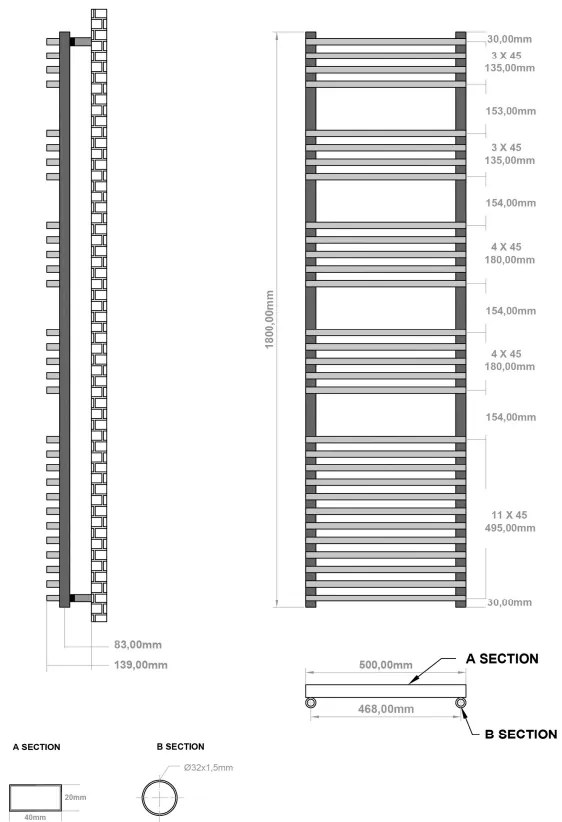 Eastbrook Rowsham handdoekradiator 50x180cm 1331W wit mat