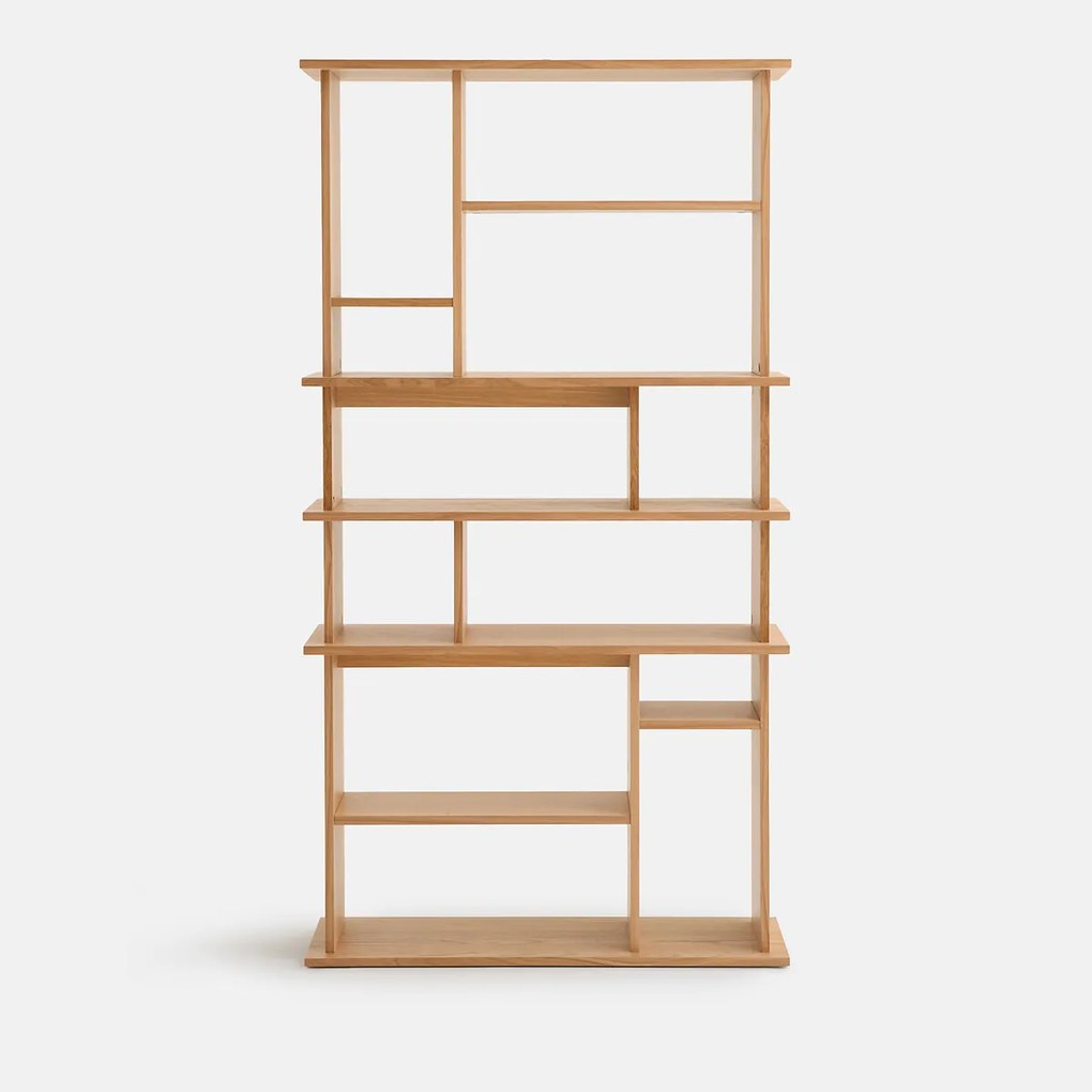 Asymmetrische boekenkast, eikenfineer, 12 nissen, hoogte 180 cm, ABAC
