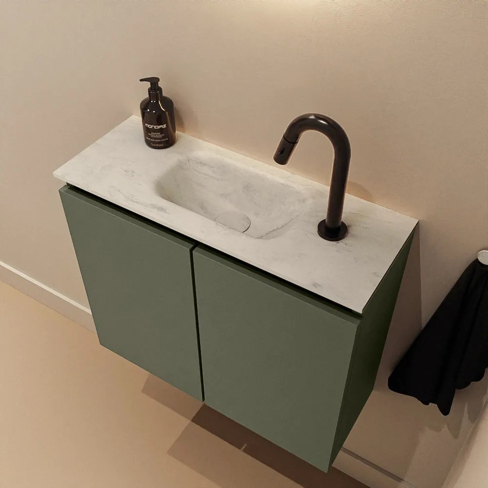 Mondiaz Ture DLux toiletmeubel 60cm army met wastafel opalo midden met kraangat