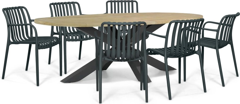 Tuinset 6 personen 240 cm Kunststof Grijs Domani Furniture Alba/Brookline