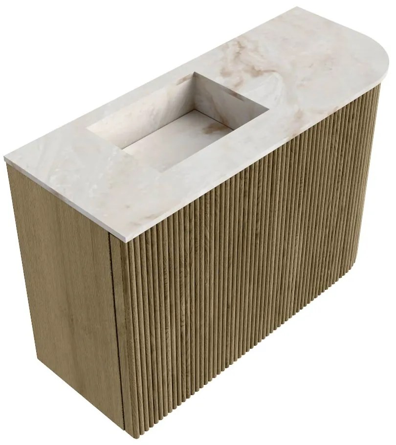 Mondiaz Joya DLux 60cm toiletmeubel ronding rechts dusk met wastafel faye links 1 kraangat frappe