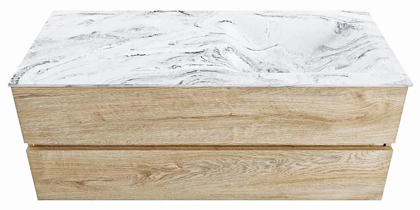 Mondiaz Vica DLux badmeubel 120cm washed oak 2 lades met wastafel glace rechts 1 kraangat