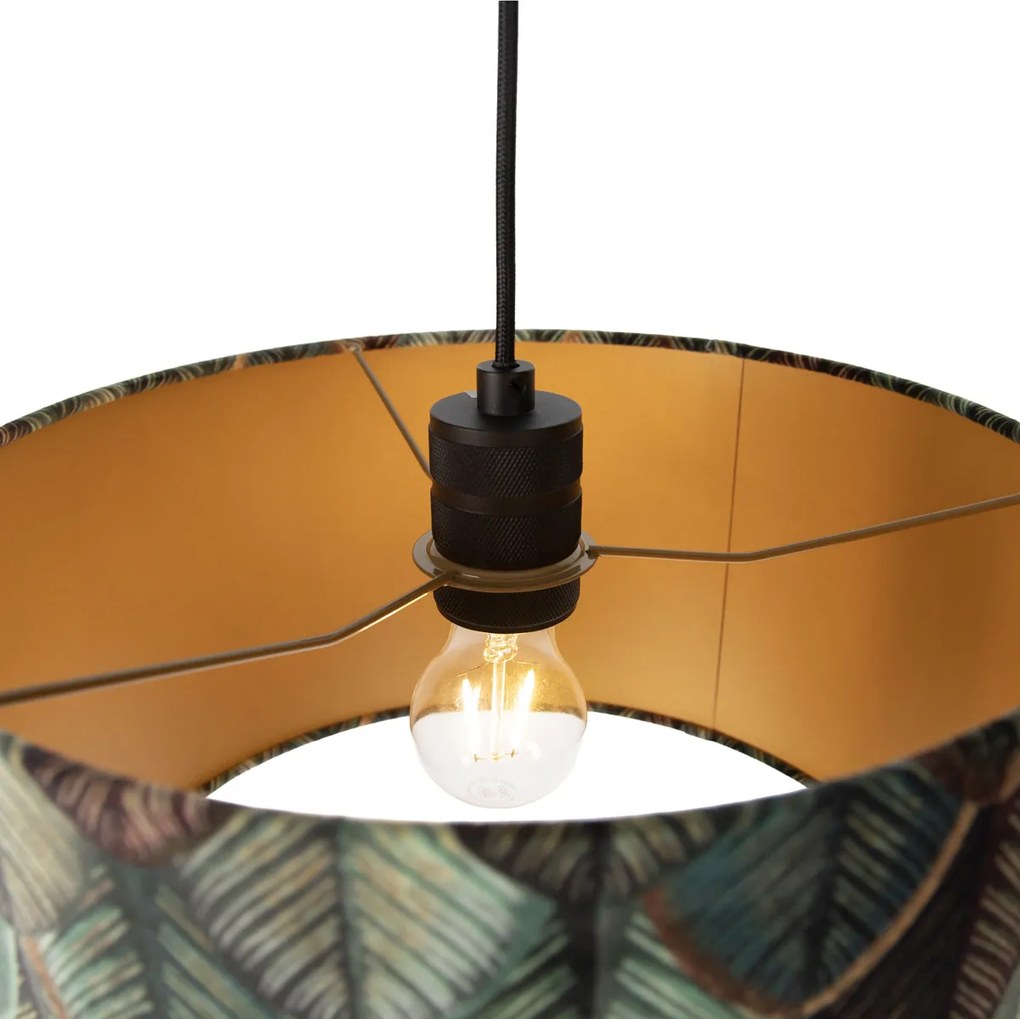Hanglamp zwart met stekker en blad kap met gouden binnenkant 35cm - Cavalux