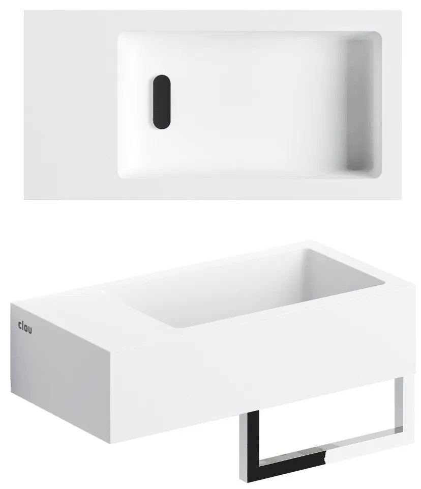 Clou Flush 3 fontein solid surface 36cm links met handdoekhouder wit mat
