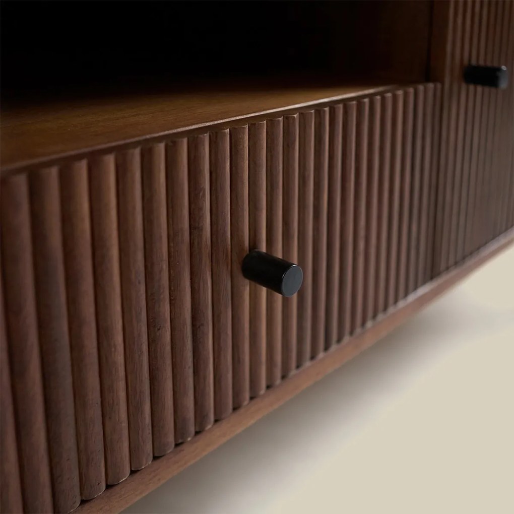 Tv-meubel 160 Cm Ribbel Hout Bruin - 160x40x50cm.