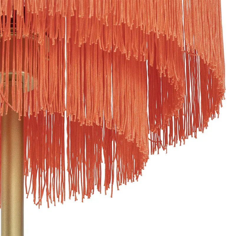 Oosterse vloerlamp goud roze kap met franjes - Franxa
