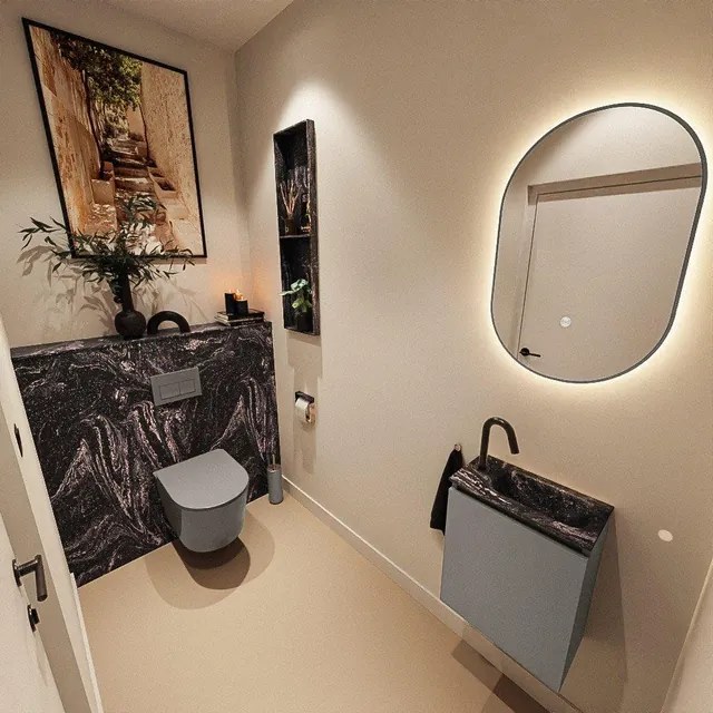 MONDIAZ TURE-DLUX 40cm toiletmeubel Smoke. EDEN wastafel Lava positie rechts. Met 1 kraangat. TUREDX40SMOR1LAV