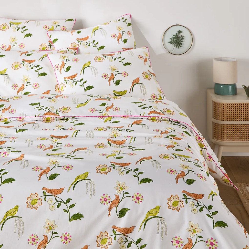 Dekbedovertrek in percalkatoen, vogel- en bloemprint, NORA