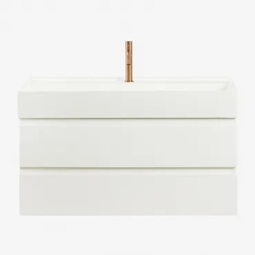 Ona Zwevend Badkamermeubelset Van Hout En Essenfineer Met Geïntegreerde Wastafel Wit & Spiegelloze & Rosé Goud ↑20 Cm - Sklum